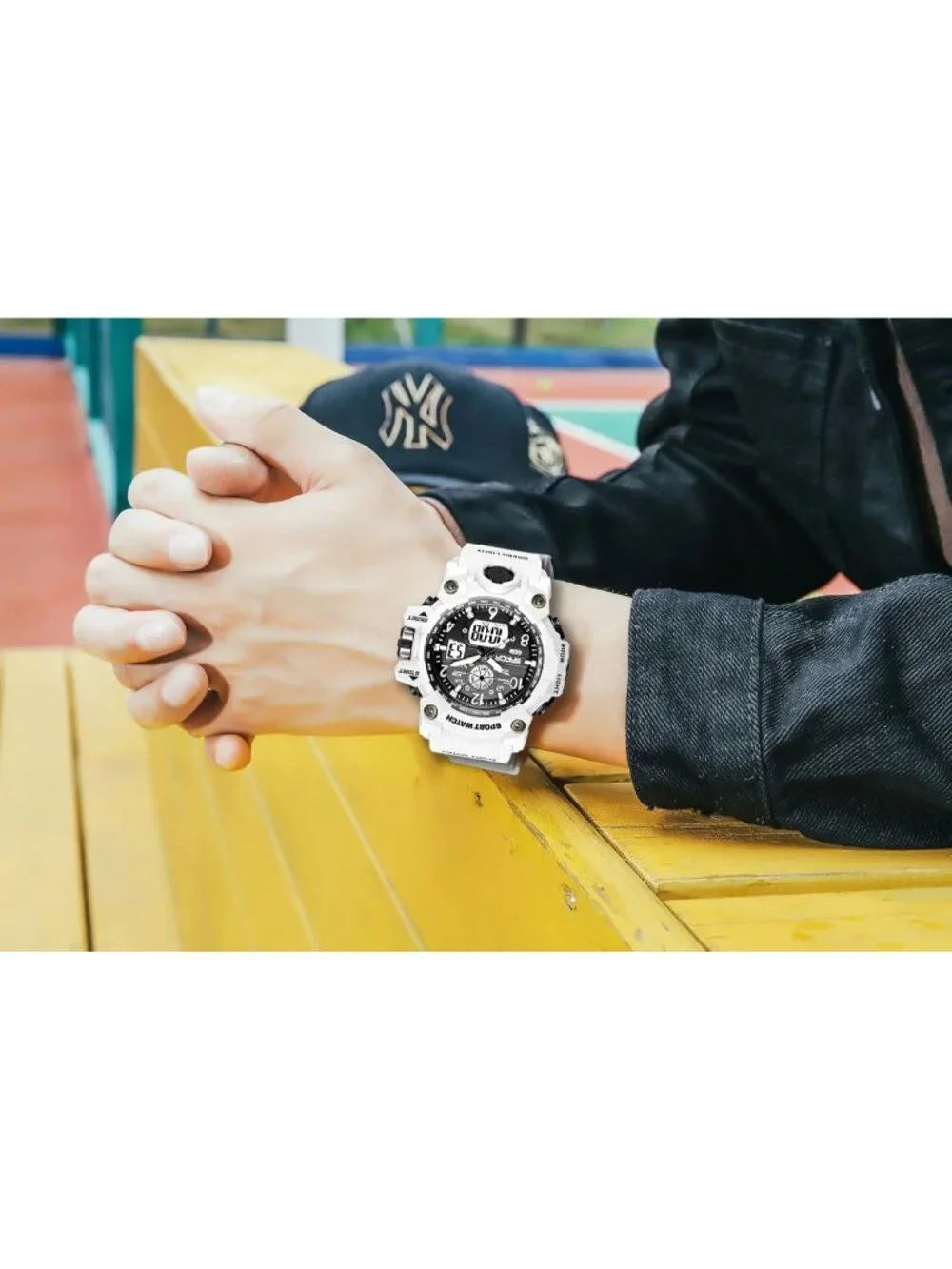 Men's All White Analog Quartz Sports Waterproof Military LED Digital Wrist Watch